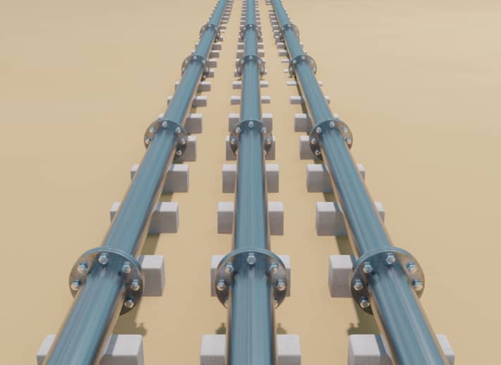 3 parallel metal pipes