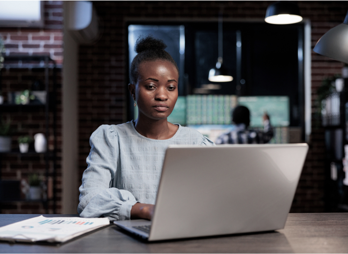 African lady working on laptop